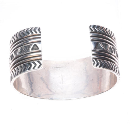 6.9" Vintage Navajo deep stamped sterling silver heavy cuff bracelet