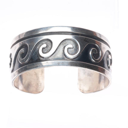 6.5" Vintage Navajo sterling silver water/wave overlay style cuff bracelet