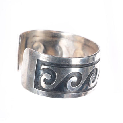 6.5" Vintage Navajo sterling silver water/wave overlay style cuff bracelet