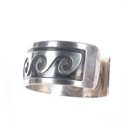 6.5" Vintage Navajo sterling silver water/wave overlay style cuff bracelet