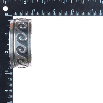 6.5" Vintage Navajo sterling silver water/wave overlay style cuff bracelet