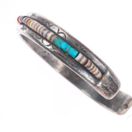 6.1" Pete Sierra Navajo sterling silver heishi shell/turquoise bead inlaid cuff bracelet