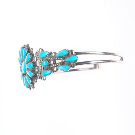 6.25" Vintage Zuni sterling silver turquoise cluster slim cuff bracelet
