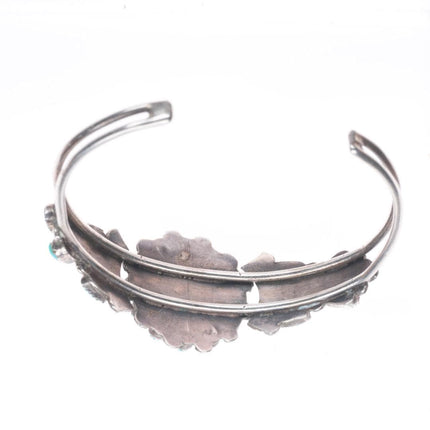 6.25" Vintage Zuni sterling silver turquoise cluster slim cuff bracelet