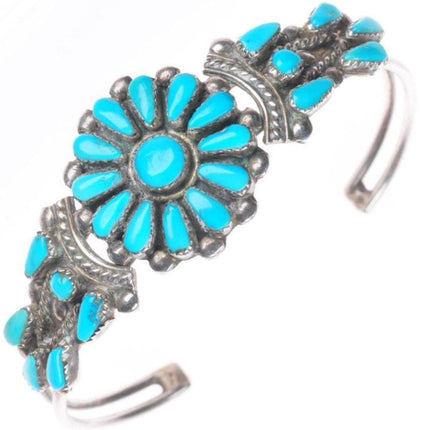 6.25" Vintage Zuni sterling silver turquoise cluster slim cuff bracelet