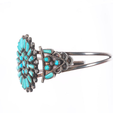 6.2" Vintage Zuni sterling silver turquoise petit point cluster cuff bracelet
