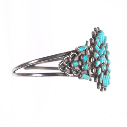 6.2" Vintage Zuni sterling silver turquoise petit point cluster cuff bracelet
