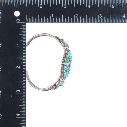 6.2" Vintage Zuni sterling silver turquoise petit point cluster cuff bracelet