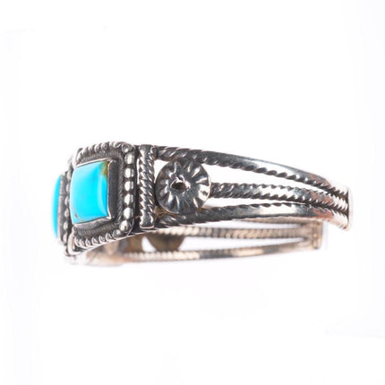 7" 1930's Navajo Sleeping Beauty turquoise sterling silver 3 stone cuff bracelet