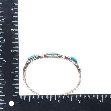 7" 1930's Navajo Sleeping Beauty turquoise sterling silver 3 stone cuff bracelet