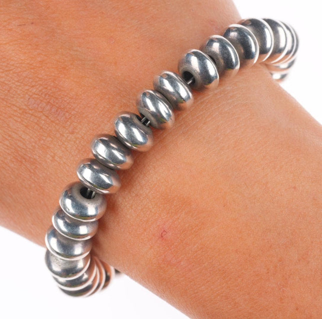 6.5" Retro sterling silver beaded southwestern toggle link bracelet