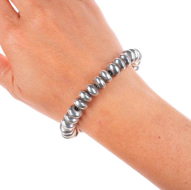 6.5" Retro sterling silver beaded southwestern toggle link bracelet