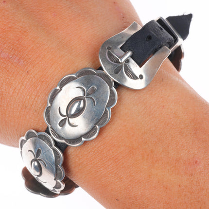 6-8" Adjustable Rocking Horse Ranch Navajo sterling silver conchos link bracelet