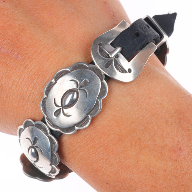 6-8" Adjustable Rocking Horse Ranch Navajo sterling silver conchos link bracelet