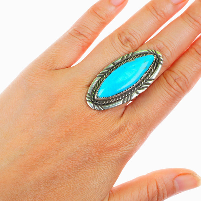 sz8 Nettie long Navajo sterling silver vintage turquoise large size 8 ring
