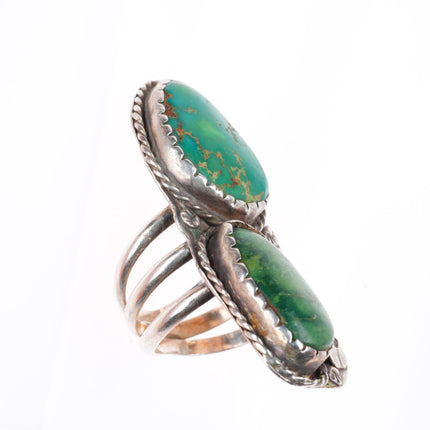 sz9.5 vintage Navajo sterling silver 2 green turquoise sterling silver ring