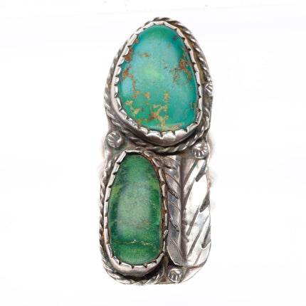 sz9.5 vintage Navajo sterling silver 2 green turquoise sterling silver ring