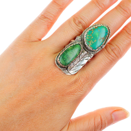 sz9.5 vintage Navajo sterling silver 2 green turquoise sterling silver ring