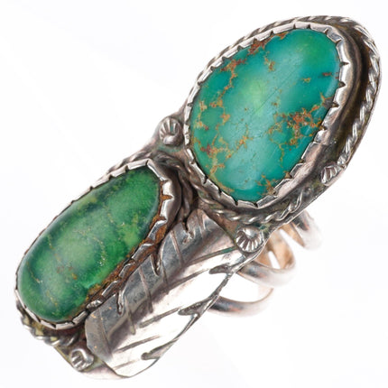 sz9.5 vintage Navajo sterling silver 2 green turquoise sterling silver ring