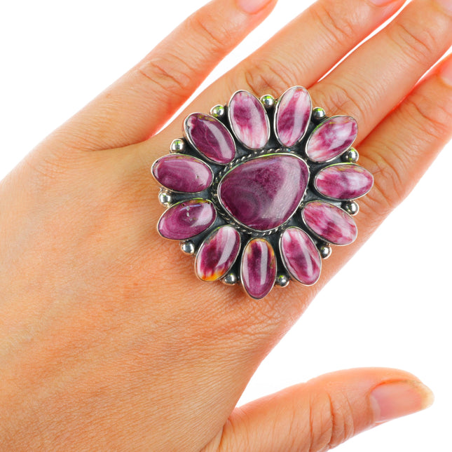 sz8 Huge NV southwestern sterling silver purple spiny oyster cluster ring