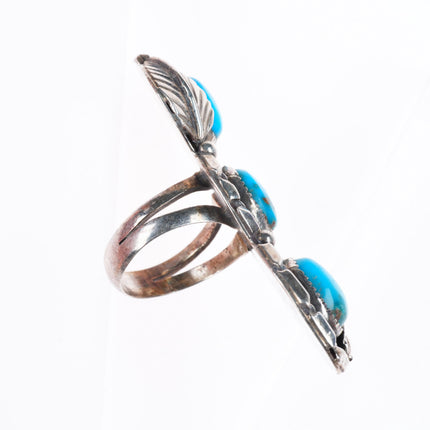 sz4 Vintage Navajo sterling silver high grade turquoise 3 stone size 4 ring