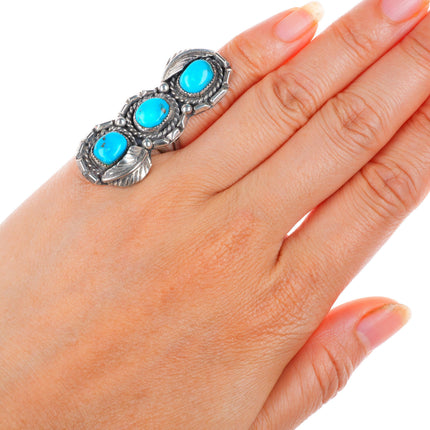 sz4 Vintage Navajo sterling silver high grade turquoise 3 stone size 4 ring