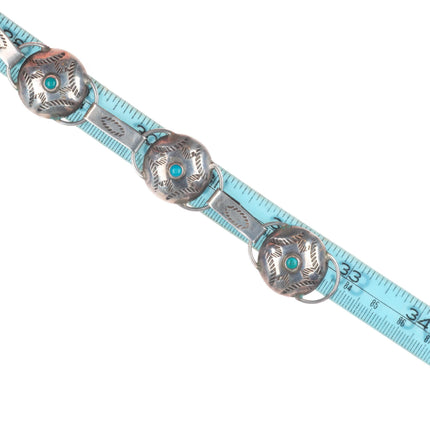 33" c1940 Navajo sterling silver button stamped concho belt snake eye turquoise