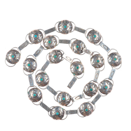 33" c1940 Navajo sterling silver button stamped concho belt snake eye turquoise