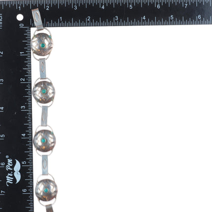33" c1940 Navajo sterling silver button stamped concho belt snake eye turquoise