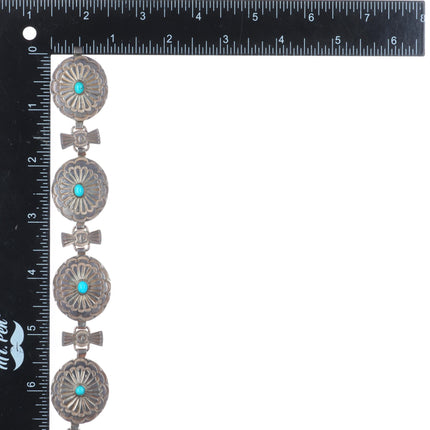 27" c1940 Navajo sterling silver stamped butterfly concho Hatband/belt turquoise