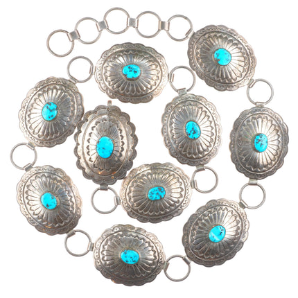 35" Vintage Southwestern/Native sterling silver turquoise link concho belt