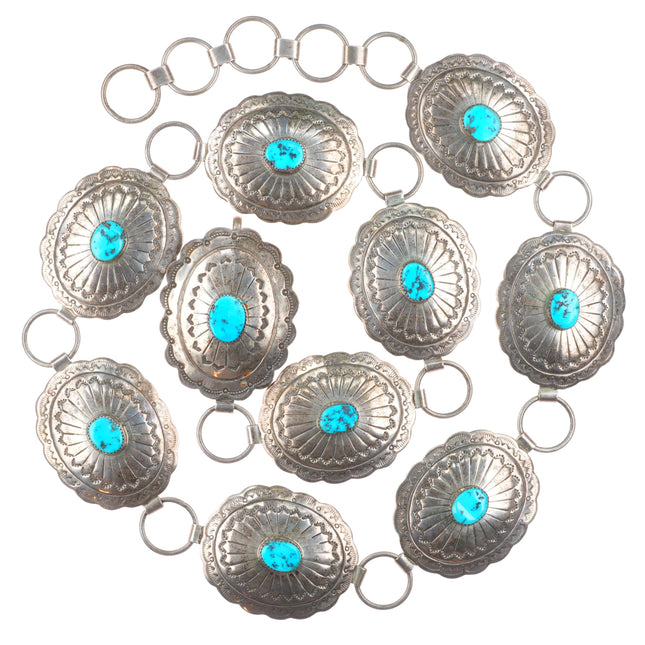 35" Vintage Southwestern/Native sterling silver turquoise link concho belt