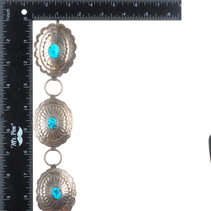 35" Vintage Southwestern/Native sterling silver turquoise link concho belt