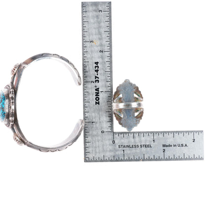 6" cuff bracelet sz6.5 ring Native American spiderweb turquoise sterling silver