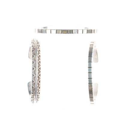 6.1" Roger Skeet Jr Navajo stack carinated/square sterling silver cuff bracelets