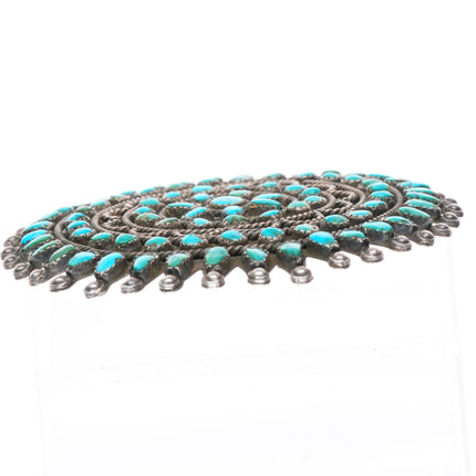 Large 30'so-40's Zuni turquoise cluster petit point sterling silver pin/brooch