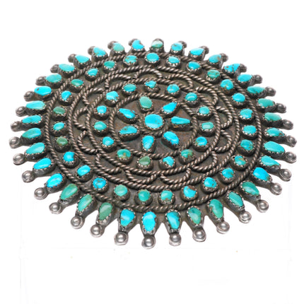 Large 30'so-40's Zuni turquoise cluster petit point sterling silver pin/brooch