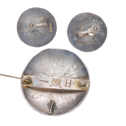 Ralph Tawangyaouma Hopi c1940 deep stamped sterling silver pendant/pin-Earrings