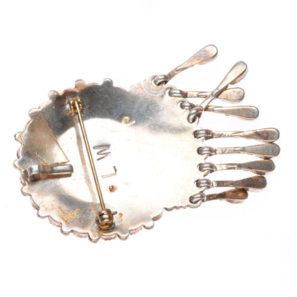 Lorraine Waatsa Zuni sterling silver turquoise cluster pendant-pin/brooch
