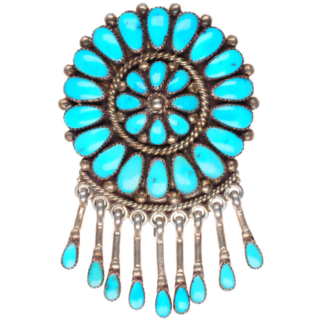 Lorraine Waatsa Zuni sterling silver turquoise cluster pendant-pin/brooch
