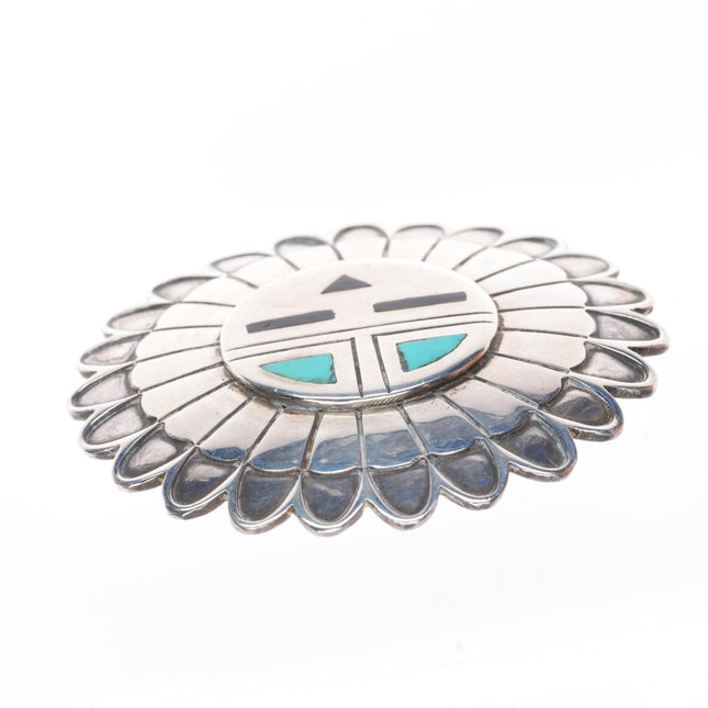 c1950's Hopi Silvercraft guild inlaid turquoise sunface pin/brooch