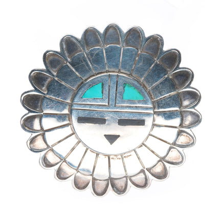 c1950's Hopi Silvercraft guild inlaid turquoise sunface pin/brooch