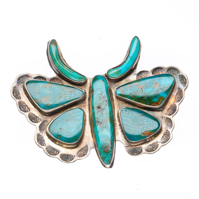 c1940's Navajo sterling silver Blue Gem turquoise moth/butterfly pin-brooch
