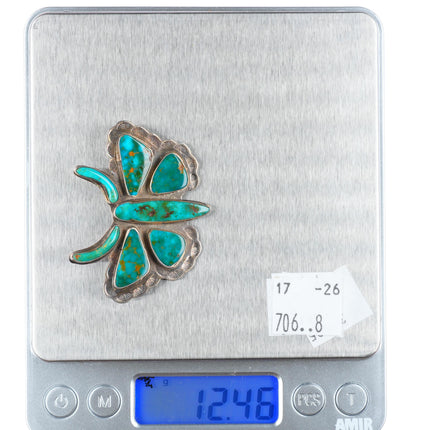 c1940's Navajo sterling silver Blue Gem turquoise moth/butterfly pin-brooch