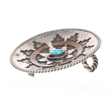 1.75" vintage Navajo basket sterling silver, copper, turquoise belt buckle