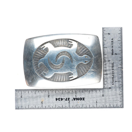 1.5" Bernard Dawahoya Hopi overlay sea turtle belt buckle sterling silver