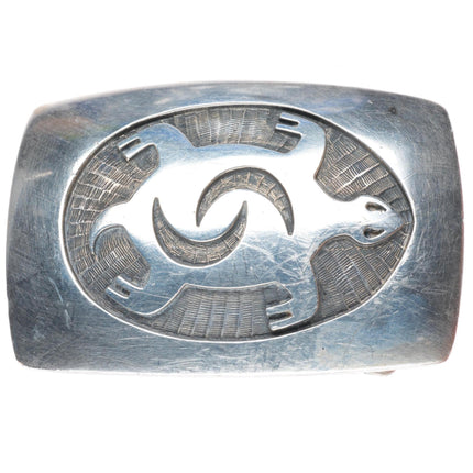 1.5" Bernard Dawahoya Hopi overlay sea turtle belt buckle sterling silver