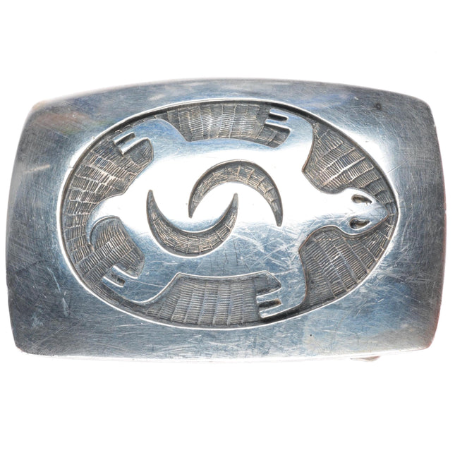 1.5" Bernard Dawahoya Hopi overlay sea turtle belt buckle sterling silver