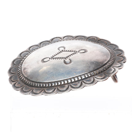1.5" c1950's Vintage Navajo sterling silver concho style stamped belt buckle