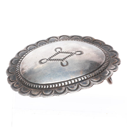 1.5" c1950's Vintage Navajo sterling silver concho style stamped belt buckle